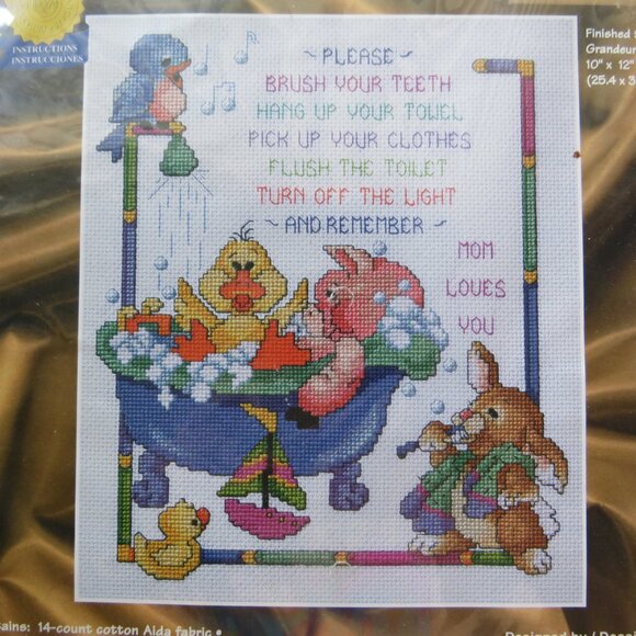 Bathtime Rules Janlynn Vintage Counted Cross Stitch Kit #80-441 1999 - Picture 3 of 6